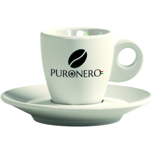 TAZZA PER CAPPUCCINO  IN CERAMICA "PURONERO" COMPRESA DI PIATTINO COLORE BIANCO