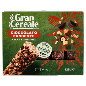 1 CONFEZIONI DA 5 BARRETTE DI GRANCEREALE CIOCCOLATO FONDENTE, AVENA E NOCCIOLE DA 25 GR