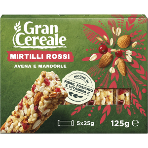 1 CONFEZIONI DA 5 BARRETTE DI GRANCEREALE MIRTILLI ROSSI, AVENA E MANDORLE DA 25 GR